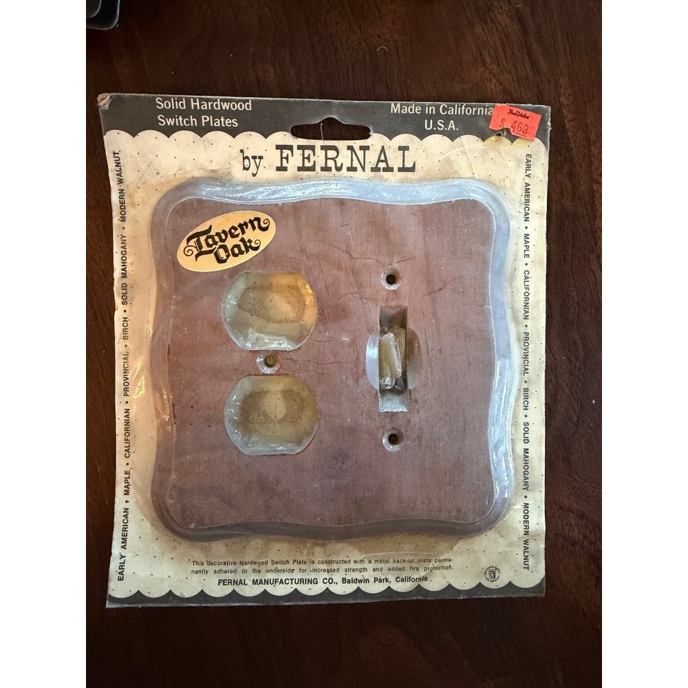 Vintage 80s Fernal Wooden Tavern Oak Switch Plate Outlet Cover NOS Cottagecore